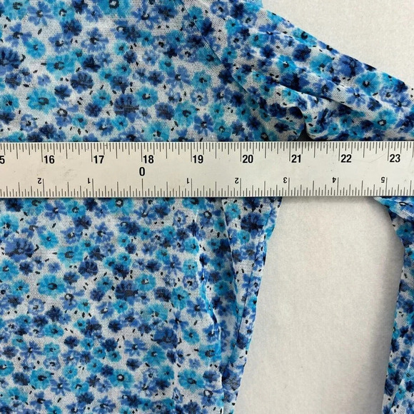New York & Company Blouse Womens XL Blue Floral Button-Up Round Neck Long Sleeve - Picture 3 of 11